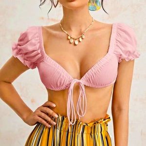Cute pink front tie crop top